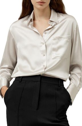 LilySilk Casual Spread Collar Silk Shirt in Moonlight Gray at Nordstrom, Size X-Large