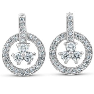 Pompeii3 1ct Diamond Circle Three Stone Drop Dangle Earrings 14k White Gold