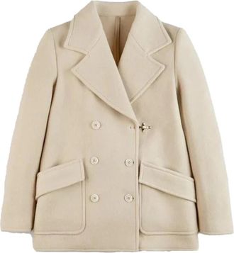 Fay Double-Breasted Jas - Dames - Mantel - Beige - S - Wol - Jassen