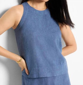 Nic+Zoe Rumba Linen Pop On Tank In Blue Mix