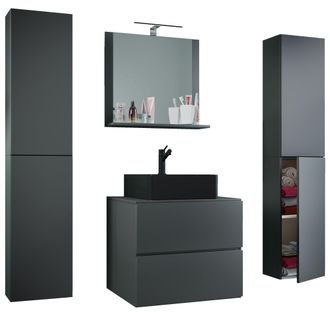 ebuy24 Ebuy24 - Vcm 5pcs Lavabo Lavabo Negro Gabinete Inferior Ancho 60 Cm Muebles De Ba&ntilde;o Con Cajones Espejo De Puertas Giratorias Lendas S Bl (antracita)