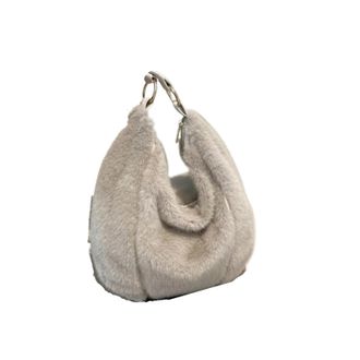 Generic Compatible For Plush Tote Bag Women Casual Furry Handbag Large Capacity Soft Polyester Single Shoulder(Grey)