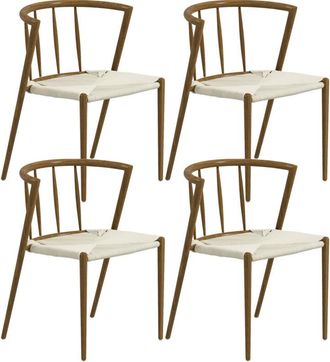 HOMCOM Pack De 4 Sillas De Comedor Con Asiento De Cuerda De Papel Sillas De Cocina Apilables Estilo Moderno Carga 120 Kg 51x51x71 Cm Roble Y Crema