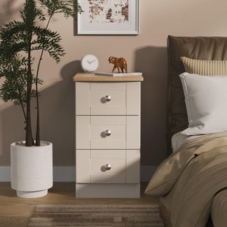 Welcome Furniture Tutbury Ready Assembled 3 Drawer Bedside Cabinet in Kashmir Ash & Bardolino Oak - Welcome Furniture | TJ Hughes