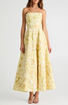 Helsi Vivian Sequin Floral Strapless Gown in Canary at Nordstrom, Size X-Large