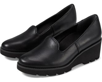Vionic Womens Vionic Willa Loafers Black Leather Lug Sole Wedge Heel HAWK2312