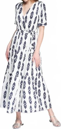 Vilagallo Vika Blanco Jacquard Dress In Navy Blue Ikat