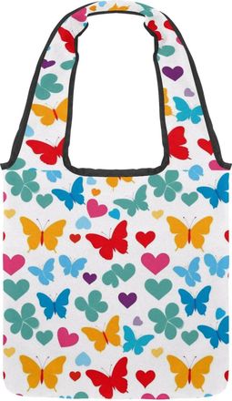 Generic Colorful Butterfly Reversible Canvas Shoulder Tote - Double-Sided Print, 12oz Cotton, 27cm Drop, Fold-Flat Bag for Travel, Shopping, Street Outings