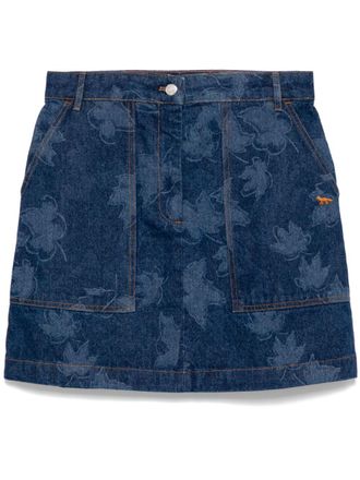 Maison Kitsun&eacute; falling leaves laser print mini skirt - Blue