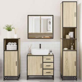 Berkfield Home Durable 4&not;Piece Bathroom Furniture Set&not;Sonoma Oak Engineered Wood in Tan