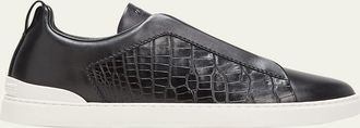Ermenegildo Zegna Mens Triple Stitch Alligator Leather Slip-On Sneakers