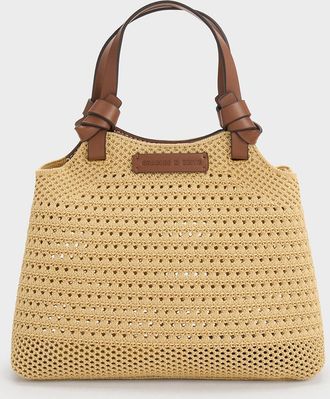 Charles & Keith Ida Knotted Handle Knitted Tote Bag