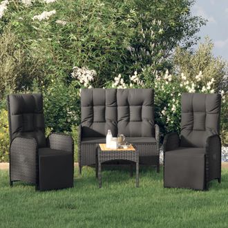 vidaXL Vidaxl - Juego Comedor Jard&iacute;n 4 Piezas Con Cojines Rat&aacute;n Sint&eacute;tico Negro