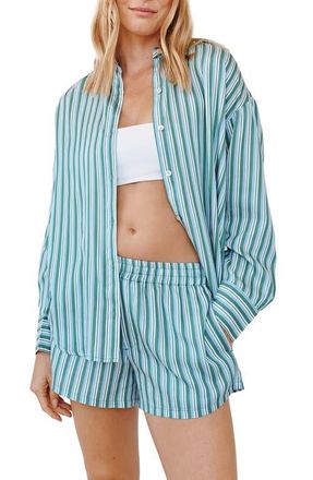 Bella Dahl Stripe Oversize Button-Up Shirt in Emerald Stripe at Nordstrom, Size X-Small