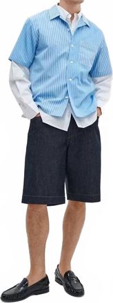 Rag & Bone Avery Poplin Short Sleeves Shirt In Blue Multi Stripe