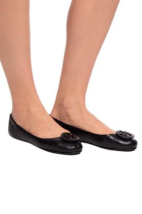 Tory Burch Leather Ballet Flats With Logo, Womens, Black