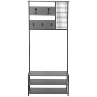Dmora Mobile da ingresso Varsavia, Entratina appendiabiti, Composizione per atrio, Consolle portaoggetti multifunzione, 78x30 h182 cm, Antracite e Nero