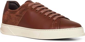 Ferragamo Mens Brown Leather And Suede Low-Top Sneakers Furs & Skins->bos Taurus Trainers