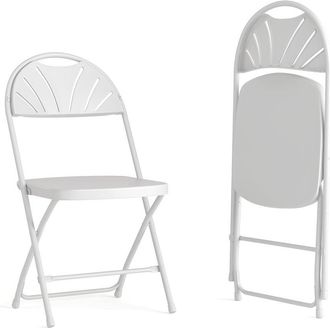 Flash Furniture 2 Pack 650 lb. Capacity White Plastic Fan Back Folding Chair