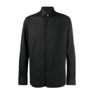 Xacus Zwarte Slim-Fit Katoenen Overhemd - Heren - Casual Overhemden - Zwart - L - Katoen - Overhemden