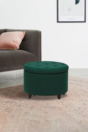 Living and Home Round Velvet Upholstered Storage Ottoman