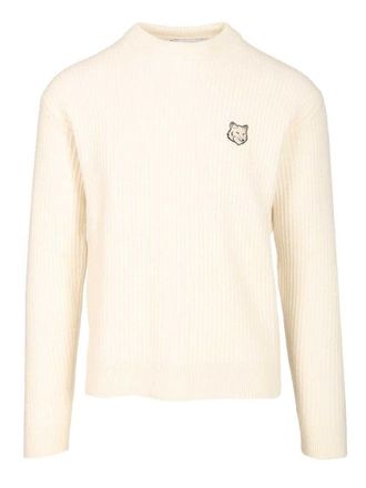 Maison Kitsun&eacute; Classic Round Neck White Sweater With Soft Texture