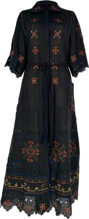 Vita Kin Greta Embroidered Midi Dress in Black Linen
