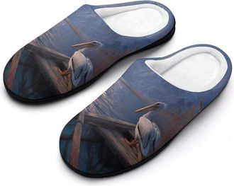 Generic Beach Boat Moon Pelicansbird Men Slippers Funny House Shoes Cotton Slipper for Indoor Outdoor