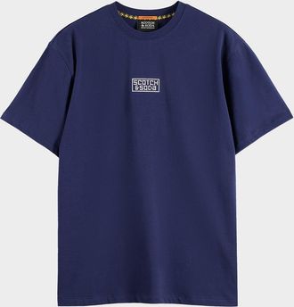 Scotch & Soda Mens Cotton Relaxed Fit Cross-Stitch Artwork T-Shirt