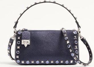 Valentino Garavani Borsa A Tracolla Piccola Valentino Garavani Rockstud In Vitello Laminato Con Pietre Cabochon Donna NAVY UNI