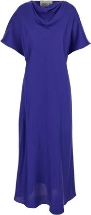 Róhe Kleedjes, Dames, Blauw, S, Blauwe Zijden Gedrapeerde Hoge Hals Jurk