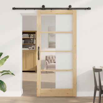 Berkfield Home Sliding Door with Hardware Set ORKDALSolid Wood & Glass in Beige
