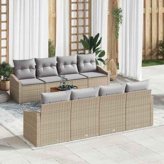 vidaXL Conjunto De Sof&aacute; De Jard&iacute;n Con Coj&iacute;n 9 Pcs Beige Polirat&aacute;n Vidaxl
