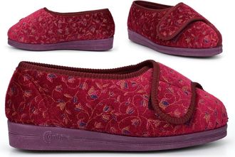 Generic Womens Wide Fit Slippers Size 9 Extra Wide Slippers 4E Slipper Size 6 EEEE Slipper Rubber Sole Ladies Touch Fastening Touch Fasten Sizes 3-9 Burgundy 