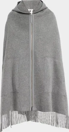 Lafayette 148 New York Fringed Double-Face Cashmere Hooded Poncho