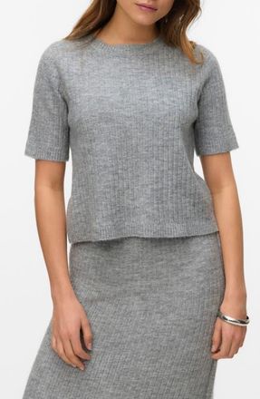 Vero Moda Sally Short Sleeve Sweater in Light Grey Melange D at Nordstrom, Size X-Large
