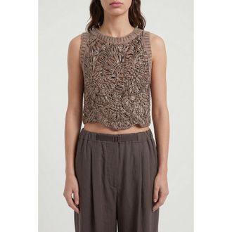 Brunello Cucinelli Taupe Crochet Knit Sweater, Size X-Small