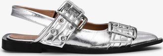 Ganni Feminine Buckle Ballerinas in Silver - Size 35