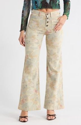 Desigual Floral Button Fly Wide Leg Pants in Light Green at Nordstrom Rack, Size 36
