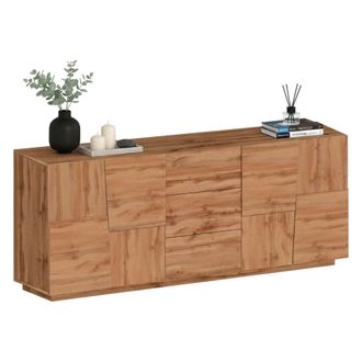 Dmora Dmora - Aparador Yoel, Buffet De Sal&oacute;n, Aparador De Sal&oacute;n Con 4 Puertas Y 3 Cajones, 220x44h86 Cm, Roble