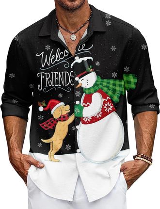 Generic Christmas Shirts for Men Santa Claus Party Long Sleeve Button Down Shirts Family Christmas Outfits (UK, Alpha, 3XL, Regular, Regular, 1)