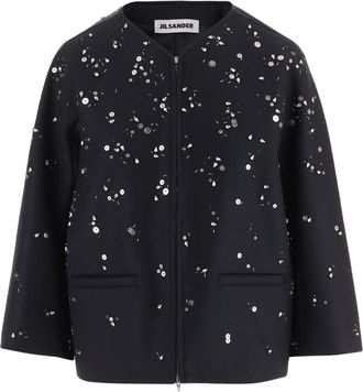 Jil Sander Dark Navy Metallic Embellished Virgin Wool Jacket