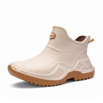 Generic Mens Fashion Work Boot Short Rain Boots Ankle Height Rubber Garden Boots Waterproof Rain Shoes (6.5,Beige)