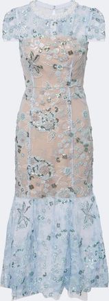 Self Portrait Vestido midi de tul floral con lentejuelas