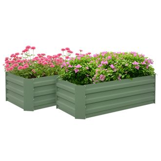 OEM Juego De 2 Jardineras Exterior Grandes De Acero Galvanizado Huertos Urbanos Para Terraza Jard&iacute;n 100x50x30 Cm Verde