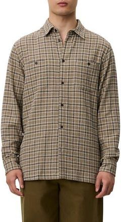 Les Deux John Check Stretch Organic Cotton Blend Shirt in Dark Sand at Nordstrom Rack, Size X-Large