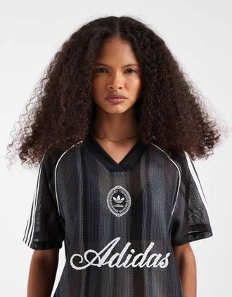 adidas Originals Maglia da calcio alluncinetto nera a righe-Nero