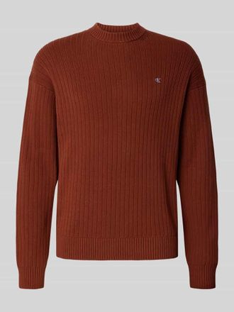 Calvin Klein Jeans Oversized Strickpullover mit gerippten Abschl&uuml;ssen in Rostrot, Gr&ouml;&szlig;e XL