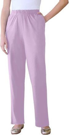 Roaman's Plus Size Soft Knit Relaxed Pull-On Straight Leg Pant in Pale Lavender at Nordstrom, Size Medium Tall