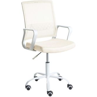 Beliani Office Chair Off-White Mesh Fabric Upholstery Adjustable Height Swivel Desk Computer Home Office EASE